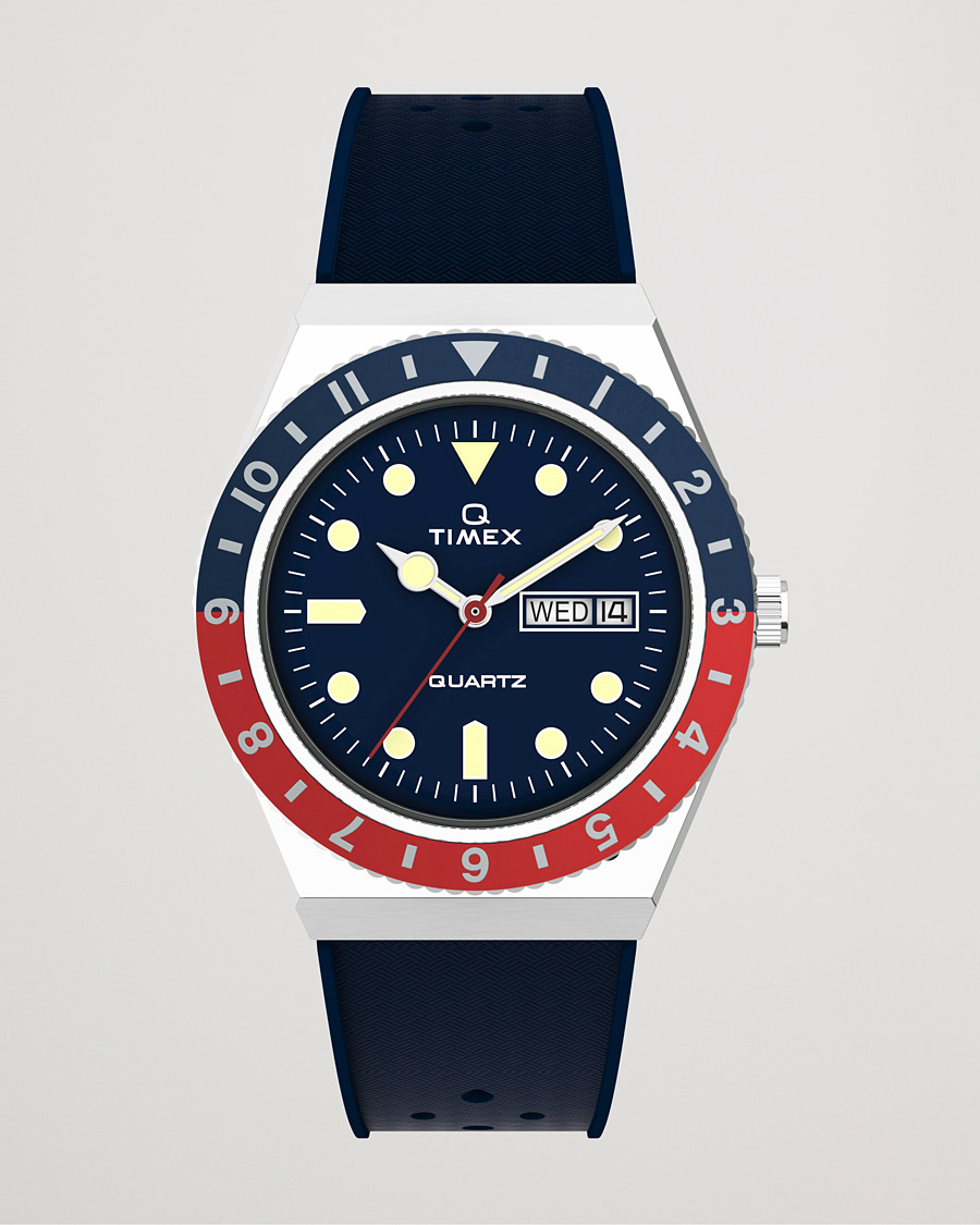 Herre | Timex Q Diver 38mm Rubber Strap Blue/Red | Timex | Q Diver 38mm Rubber Strap Blue/Red