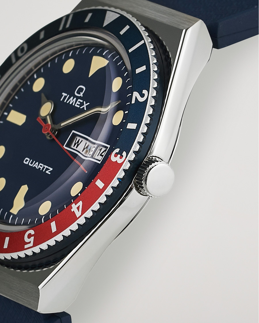 Herre | Timex Q Diver 38mm Rubber Strap Blue/Red | Timex | Q Diver 38mm Rubber Strap Blue/Red
