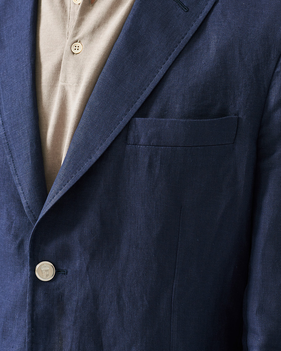 Herre | Dressjakker | Brioni | Deconstructed Linen Patch Pocket Blazer Navy