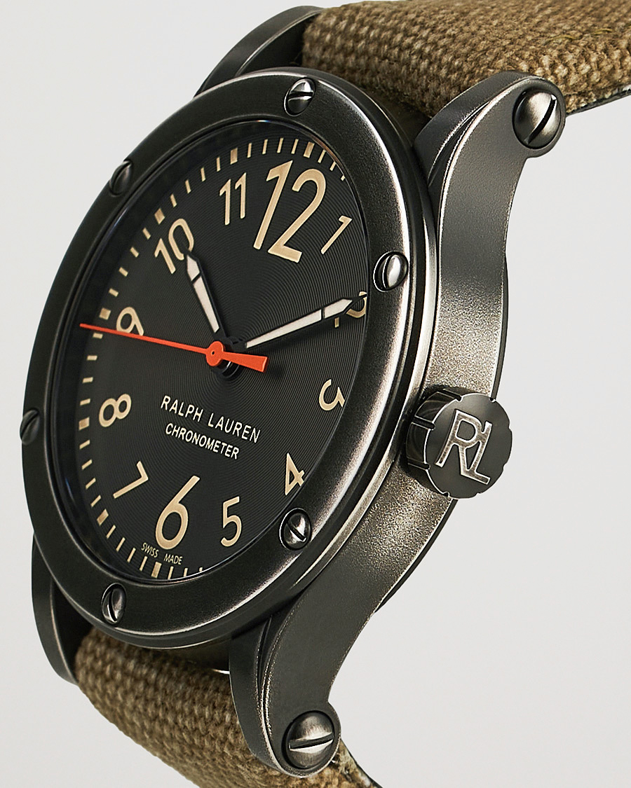 Herre | Tidsbegrenset sesongtilbud | Polo Ralph Lauren | 45mm Safari Chronometer Black Steel/Canvas Strap