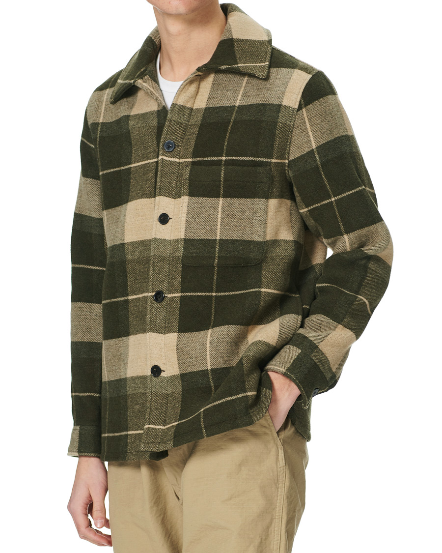 Herre |  | A Day's March | Epernay Checked Wool Overshirt Moss Checked