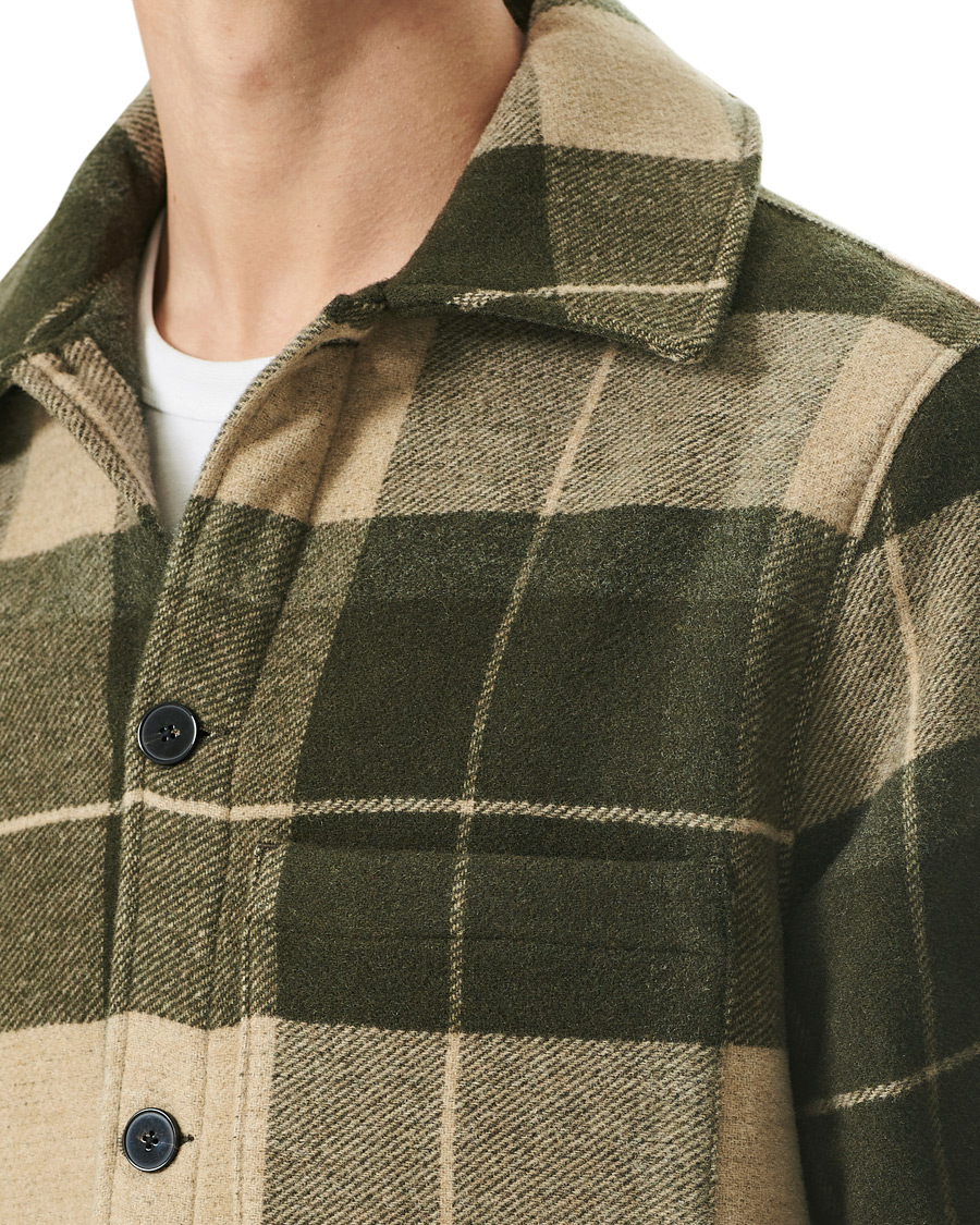 Herre | Jakker | A Day's March | Epernay Checked Wool Overshirt Moss Checked