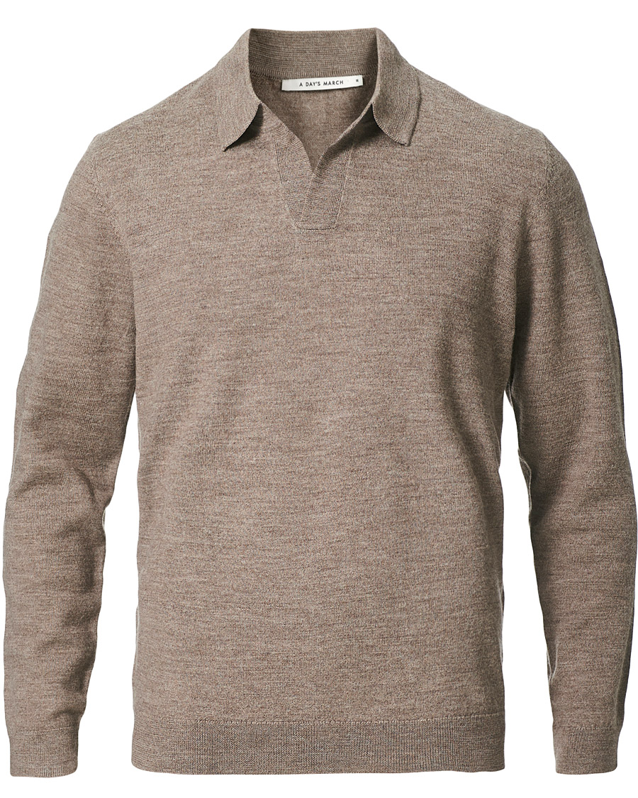 Herre |  | A Day's March | Manol Open Collar Merino Polo Taupe Melange