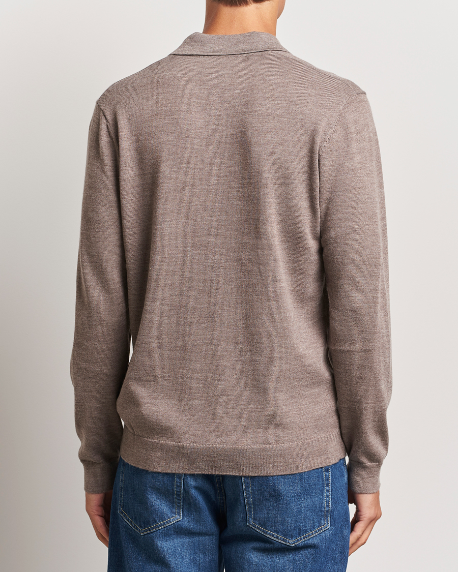 Herre | Gensere | A Day's March | Manol Open Collar Merino Polo Taupe Melange