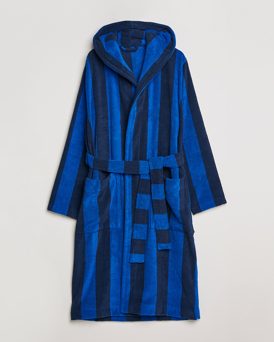 Herre | Pyjamaser og badekåper | Tekla | Organic Terry Hooded Bathrobe Navy Block Stripes