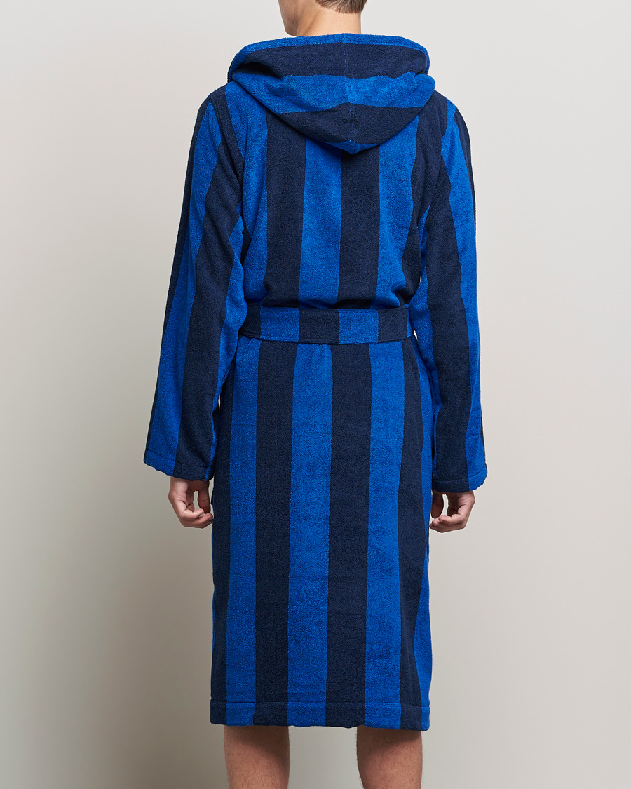 Herre | Pyjamaser og badekåper | Tekla | Organic Terry Hooded Bathrobe Navy Block Stripes