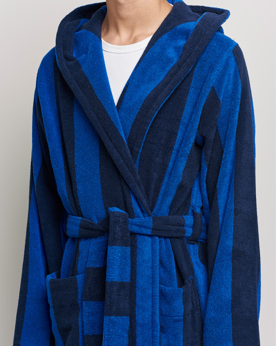 Herre | Pyjamaser og badekåper | Tekla | Organic Terry Hooded Bathrobe Navy Block Stripes
