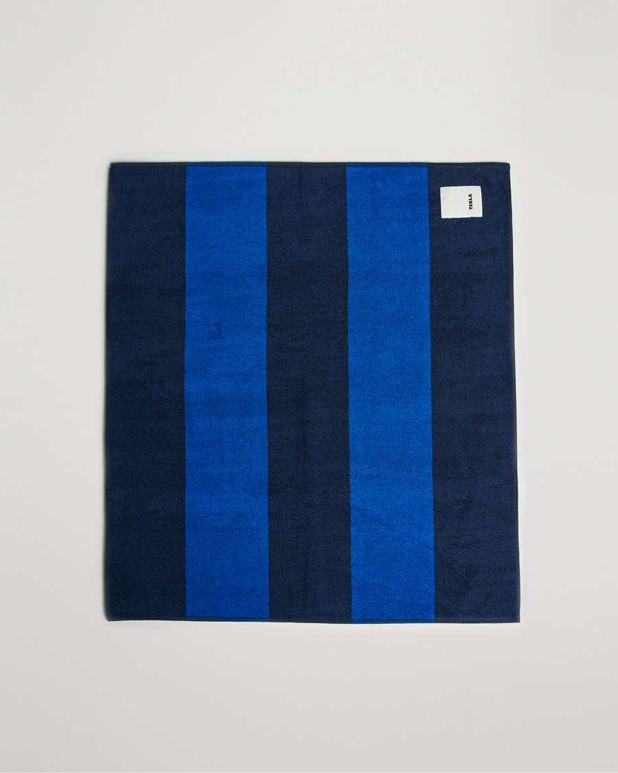 Herre | Tekstiler | Tekla | Organic Terry Beach Towel Navy Block Stripes