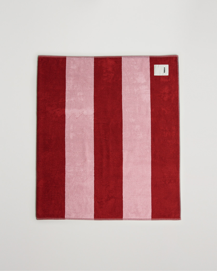 Herre | Tekstiler | Tekla | Organic Terry Beach Towel Red Block Stripes