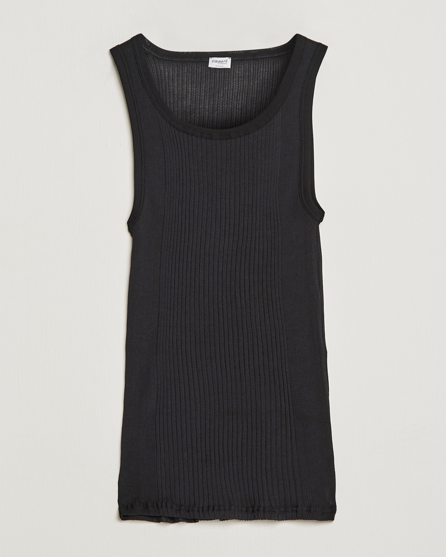 Herre | T-Shirts | Zimmerli of Switzerland | Ribbed Mercerized Cotton Tank Top Black