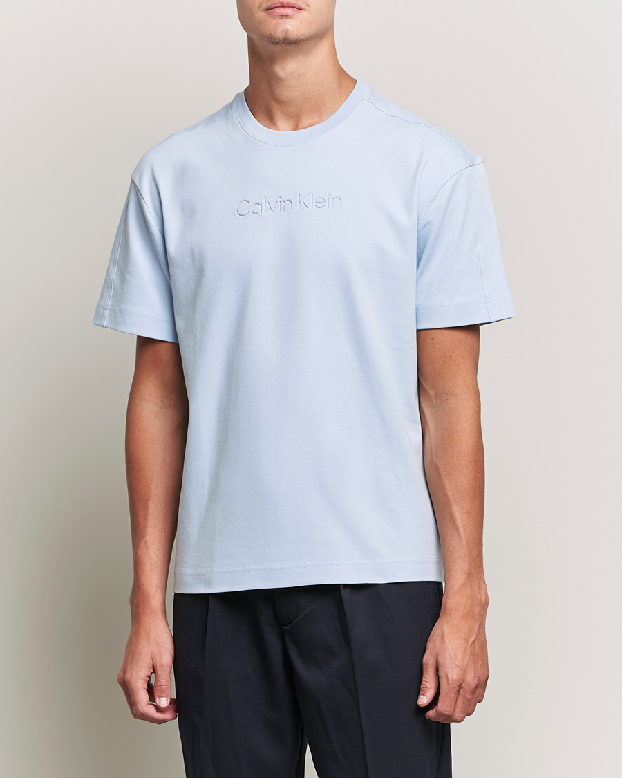 Herre | T-Shirts | Calvin Klein | Debossed Logo Crew Neck Tee Bayshore Blue