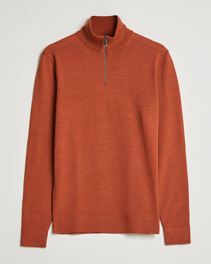 Herre | Gensere | Calvin Klein | Superior Wool Knitted Half Zip Gingerbread Brown