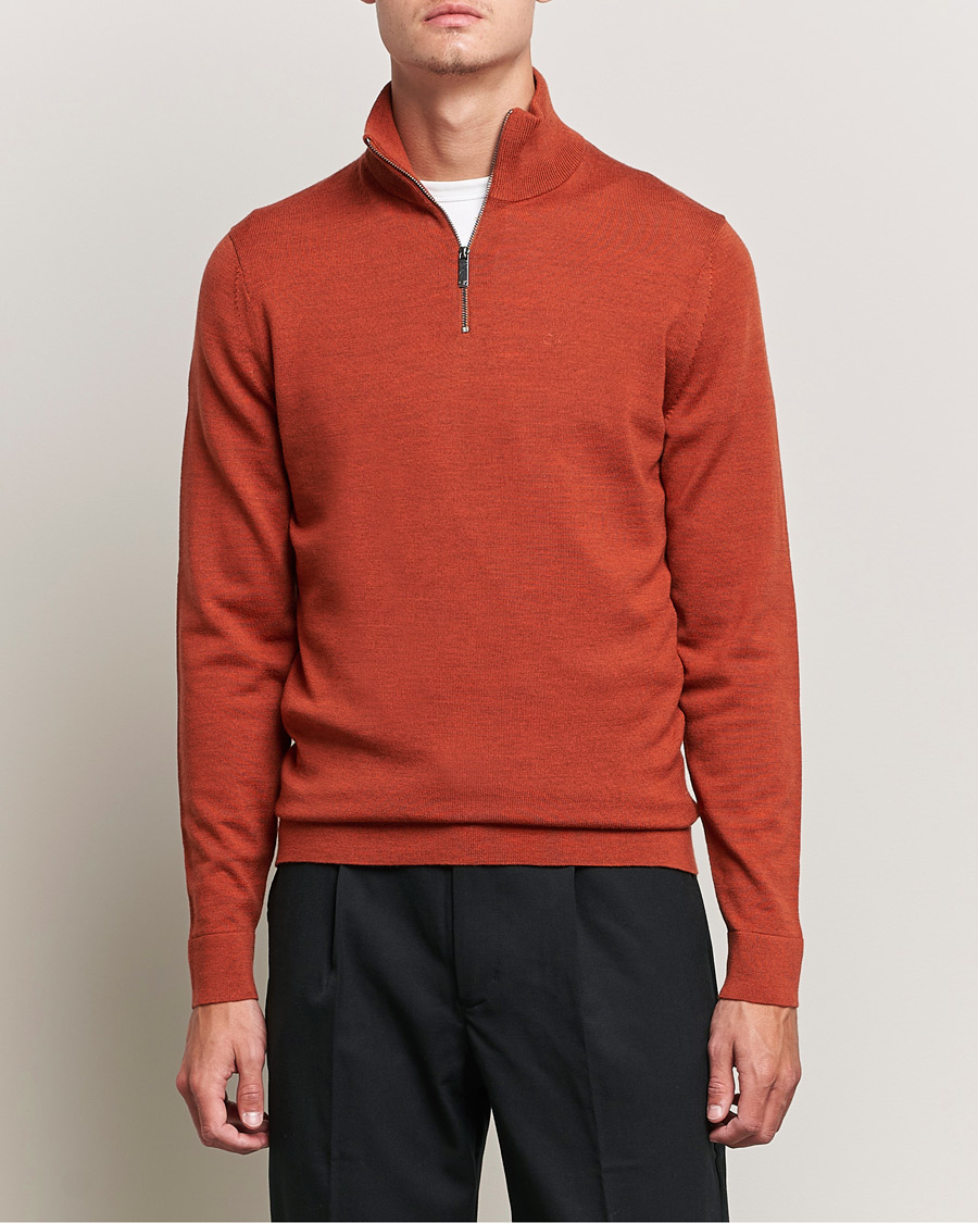 Herre | Gensere | Calvin Klein | Superior Wool Knitted Half Zip Gingerbread Brown