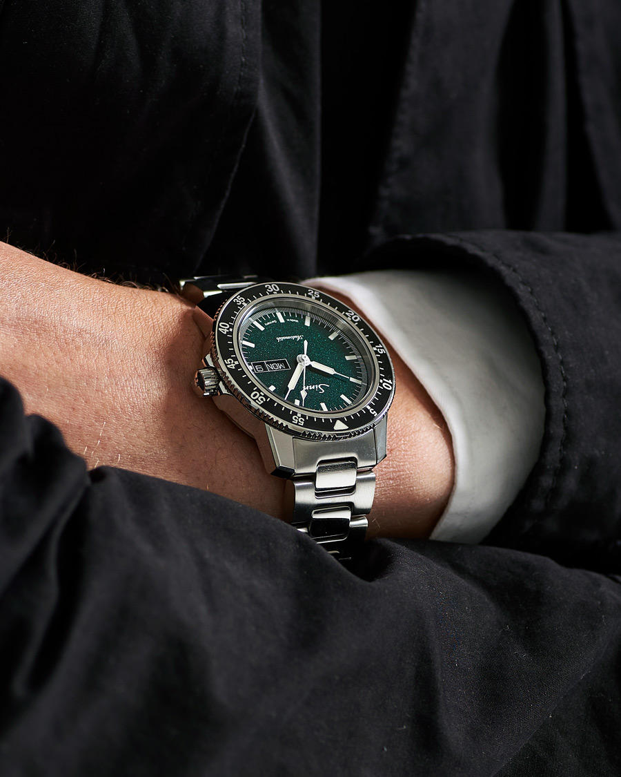 Herre | Klokker | Sinn | 104 I MG Pilot Watch 41mm Steel Link Metallic Green