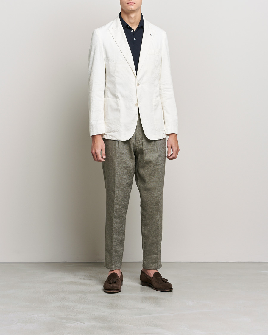 Herre | Dressjakker | BOSS BLACK | BOSS Hanry Linen Peak Lapel Blazer White