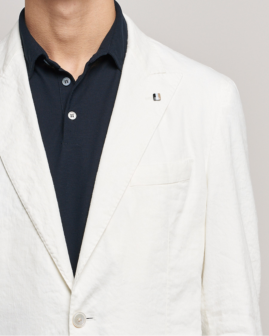 Herre | Dressjakker | BOSS BLACK | BOSS Hanry Linen Peak Lapel Blazer White
