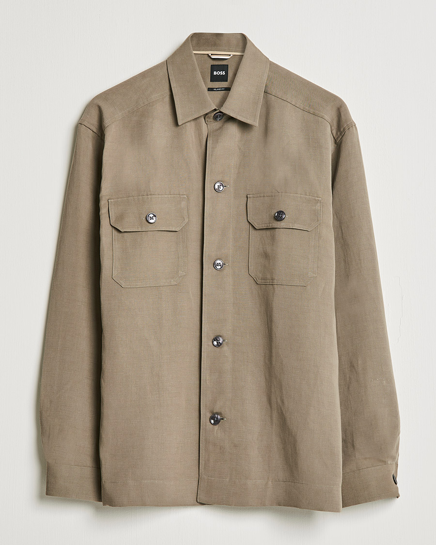 Herre | Skjorter | BOSS BLACK | Cole Linen/Lyocell Overshirt Open Green