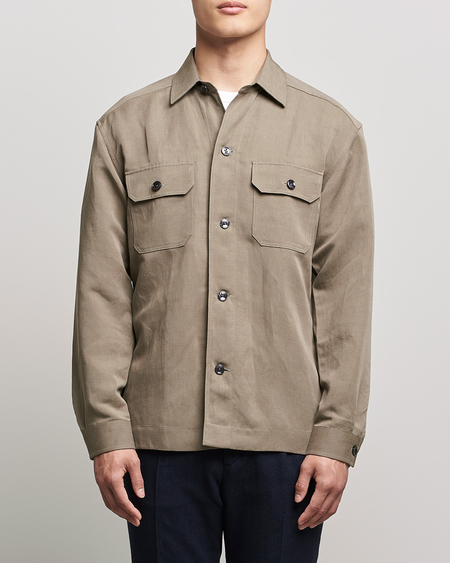Herre | Skjorter | BOSS BLACK | Cole Linen/Lyocell Overshirt Open Green