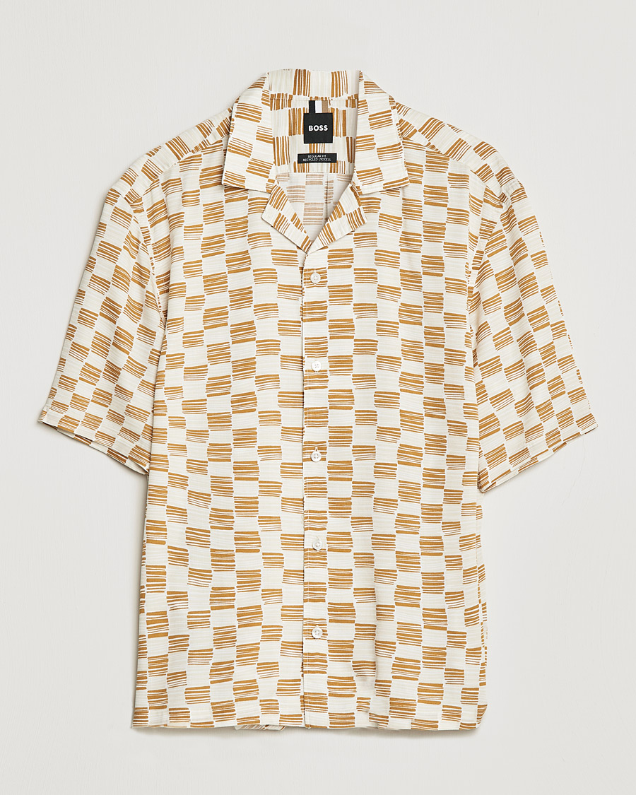 Herre | Kortermede skjorter | BOSS | Lars Printed Resort Collar Short Sleeve Shirt Open Beige