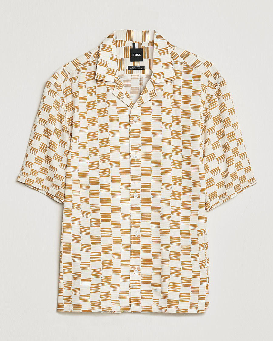 Herre | Skjorter | BOSS BLACK | BOSS Lars Printed Resort Collar Short Sleeve Shirt Open Beige