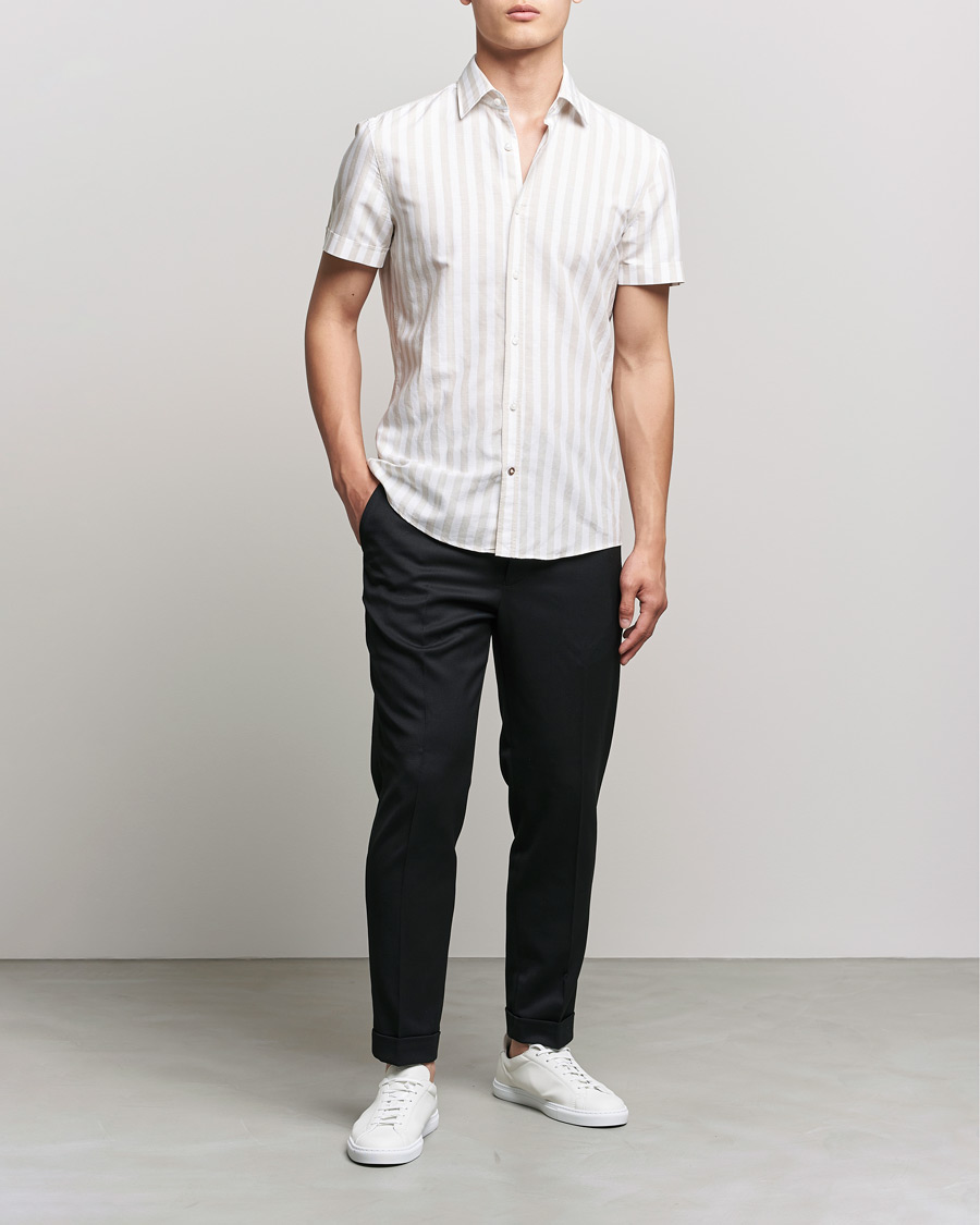 Herre |  | BOSS | Hal Block Stripe Short Sleeve Shirt Beige/White