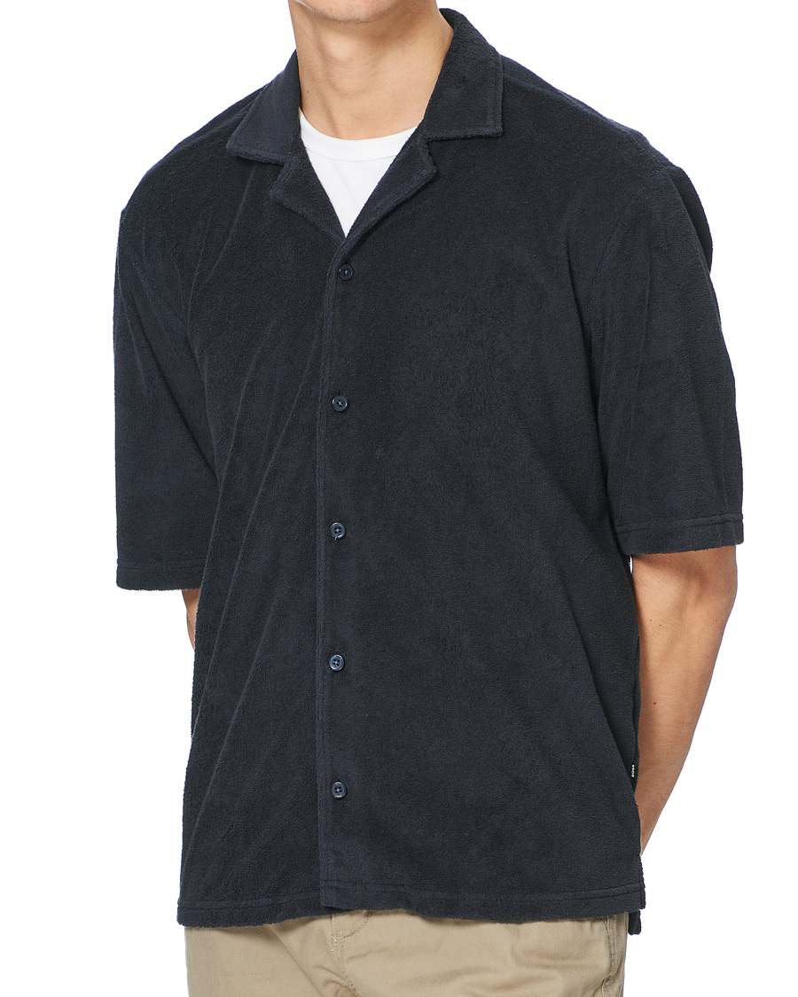 Herre | Skjorter | BOSS BLACK | BOSS Lars Terry Short Sleeve Shirt Dark Blue