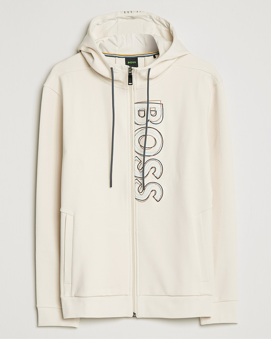 Herre | Gensere | BOSS GREEN | BOSS Athleisure Saggy Logo Full Zip Hoodie Open White
