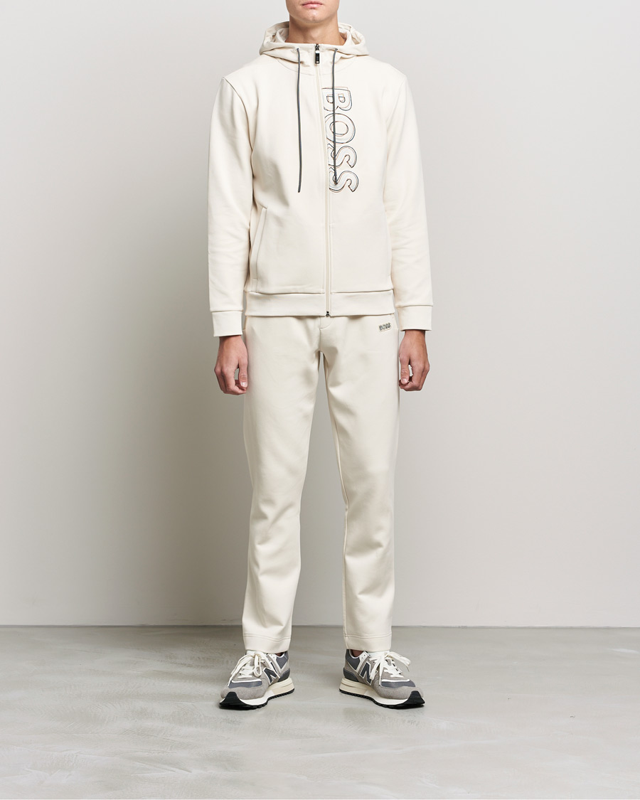 Herre | Gensere | BOSS GREEN | BOSS Athleisure Saggy Logo Full Zip Hoodie Open White