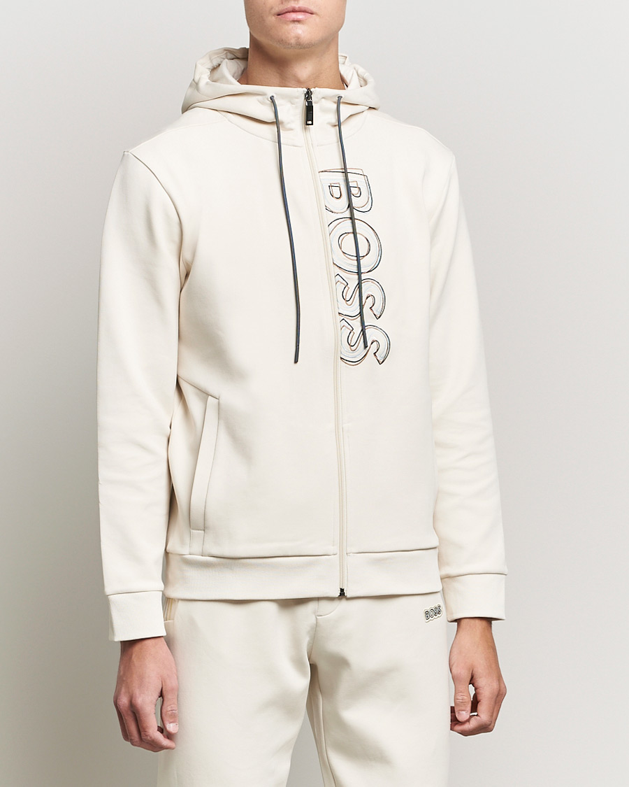 Herre | Gensere | BOSS GREEN | BOSS Athleisure Saggy Logo Full Zip Hoodie Open White