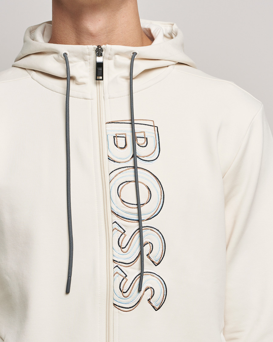 Herre | Gensere | BOSS GREEN | BOSS Athleisure Saggy Logo Full Zip Hoodie Open White