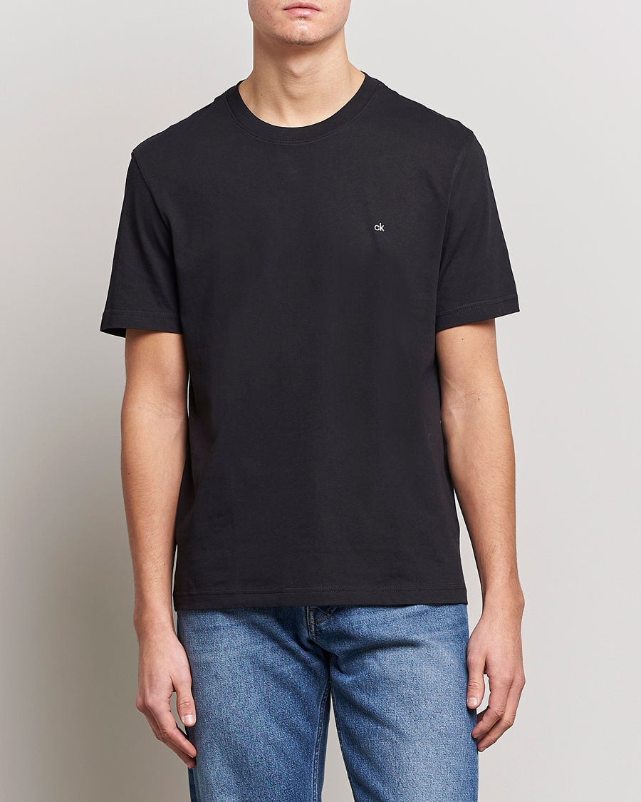 Herre | T-Shirts | Calvin Klein | Cotton Embroidery Logo Crew Neck T-Shirt Black