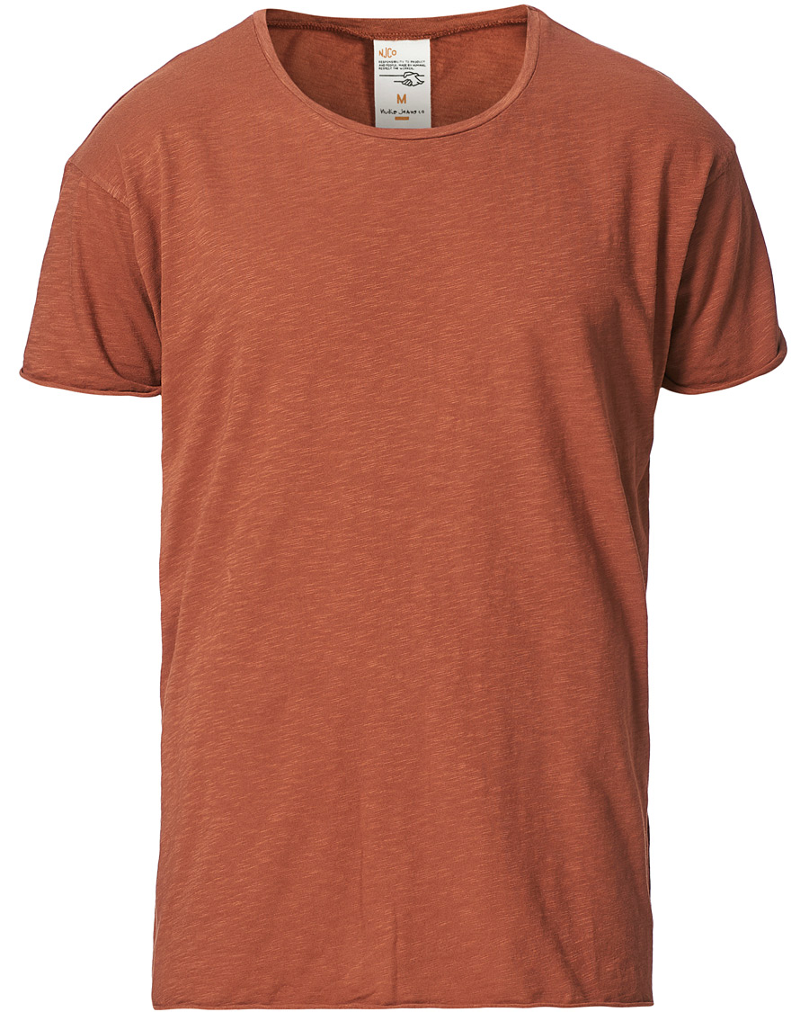 Herre | T-Shirts | Nudie Jeans | Roger Slub Crew Neck Tee Terra Red