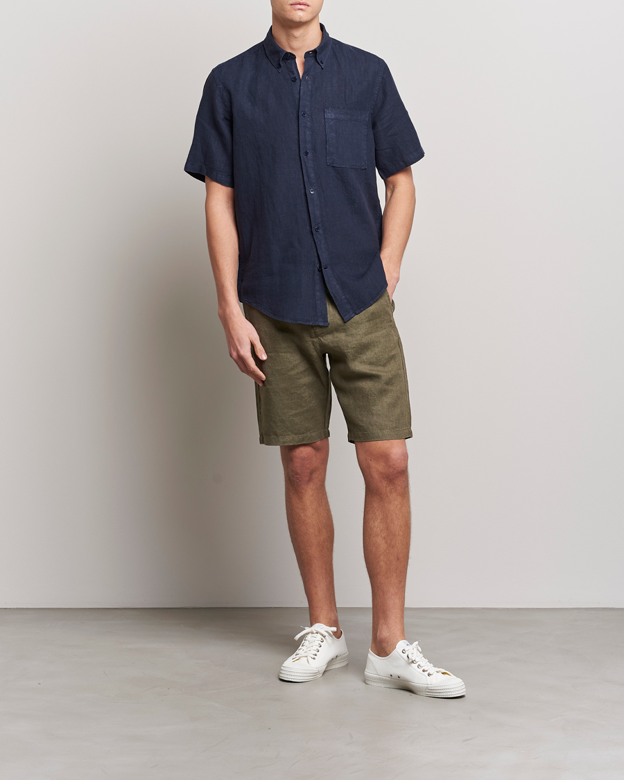 Herre | Skjorter | NN07 | Arne Linen Short Sleeve Shirt Navy