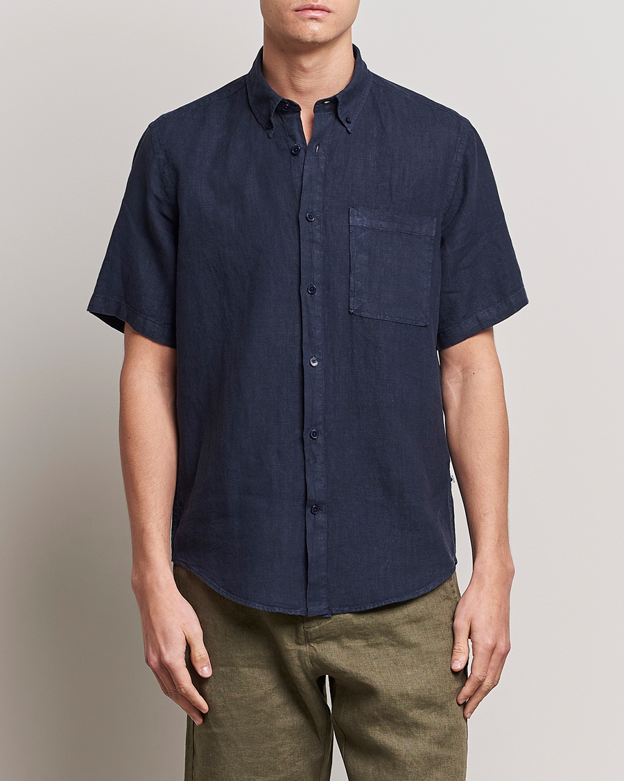 Herre | NN07 | NN07 | Arne Linen Short Sleeve Shirt Navy
