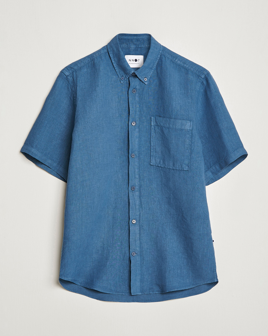 Herre |  | NN07 | Arne Linen Short Sleeve Shirt Dust Blue