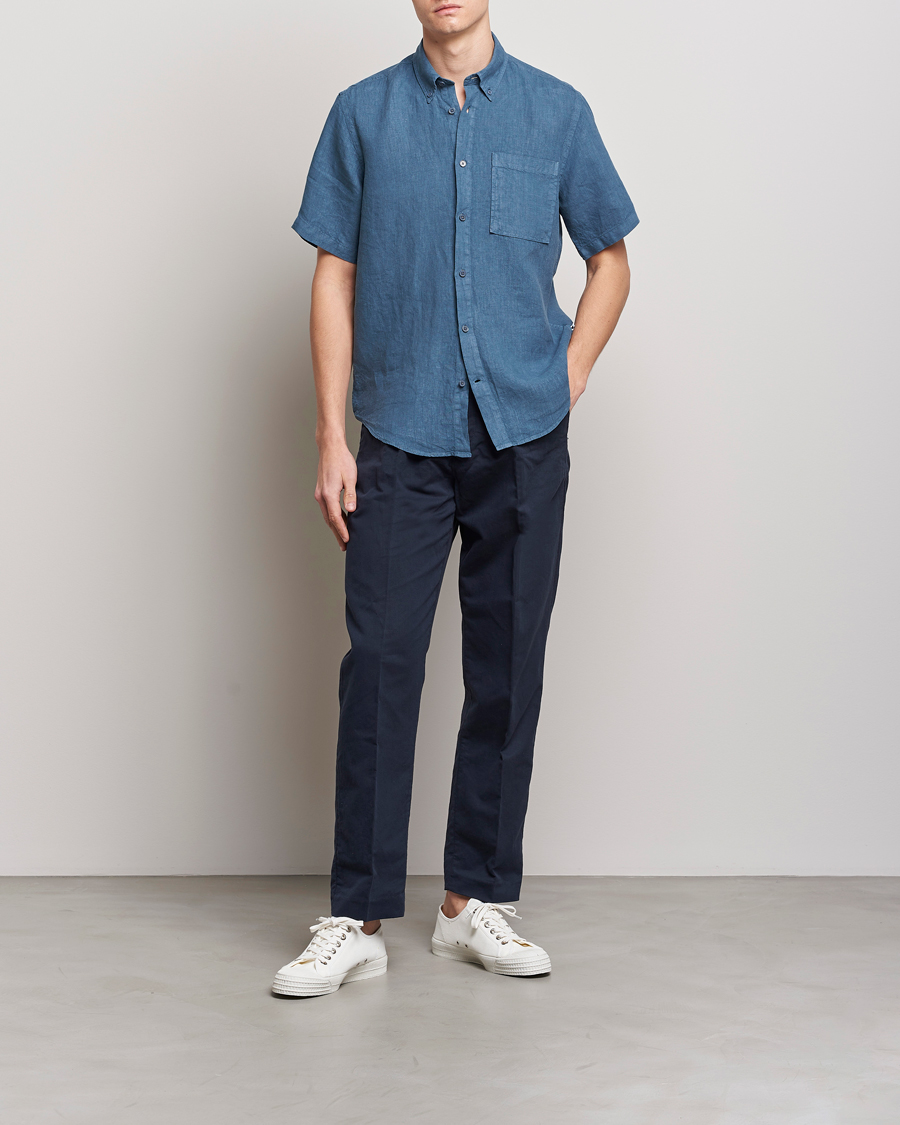 Herre | Kortermede skjorter | NN07 | Arne Linen Short Sleeve Shirt Dust Blue