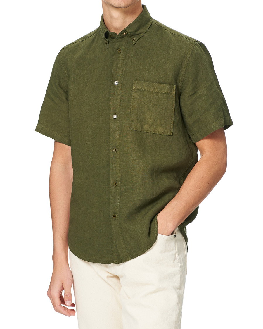 Herre | Kortermede skjorter | NN07 | Arne Linen Short Sleeve Shirt Dark Olive