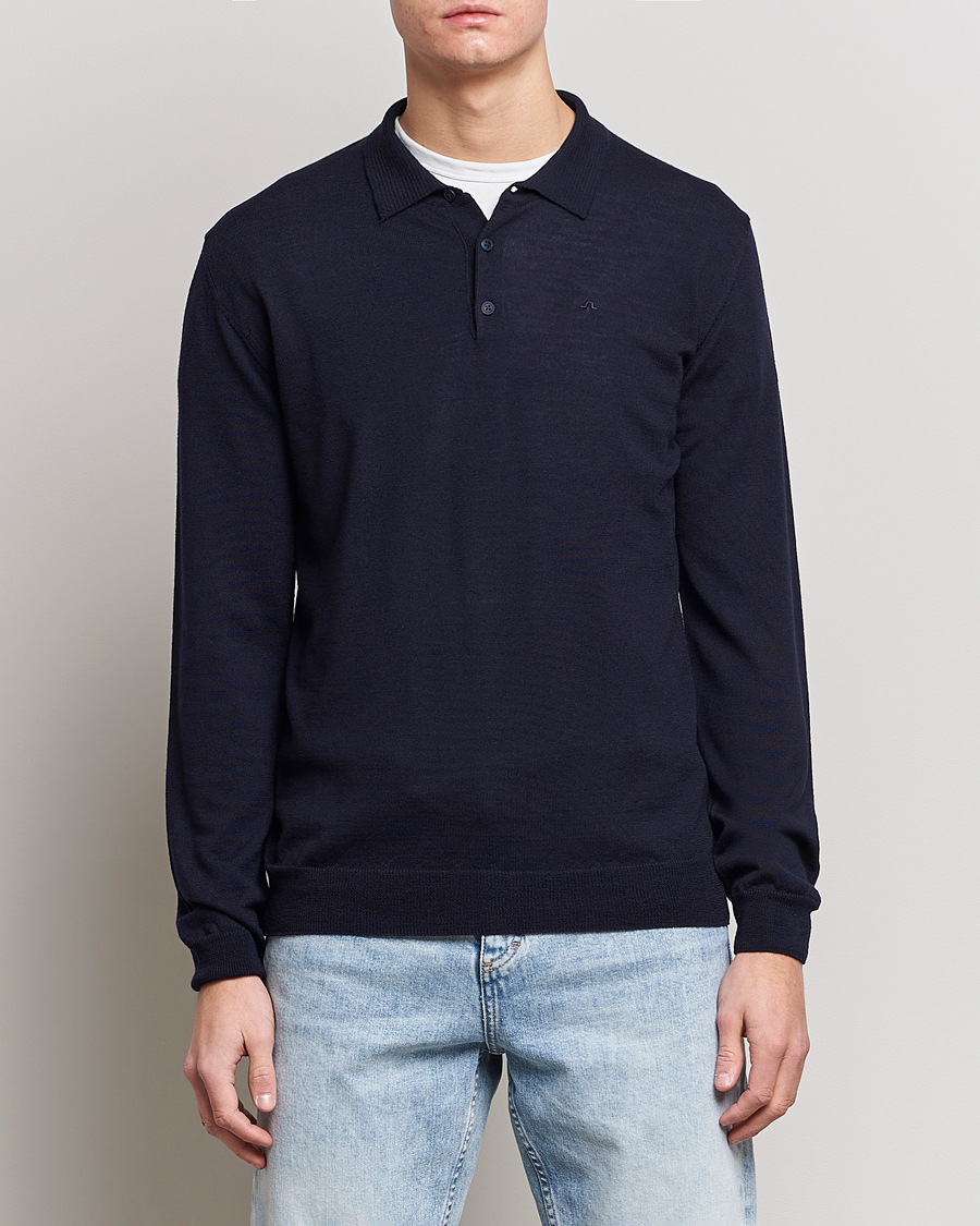 Herr | Stickade pikéer | J.Lindeberg | Noel Light Merino Polo Shirt Navy