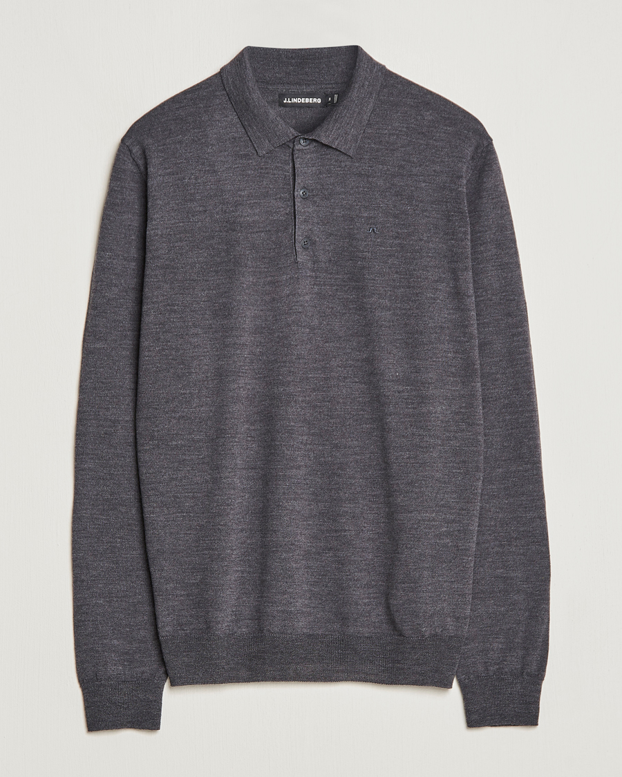 Herre | Gensere | J.Lindeberg | Noel Light Merino Polo Shirt Dark Grey Melange