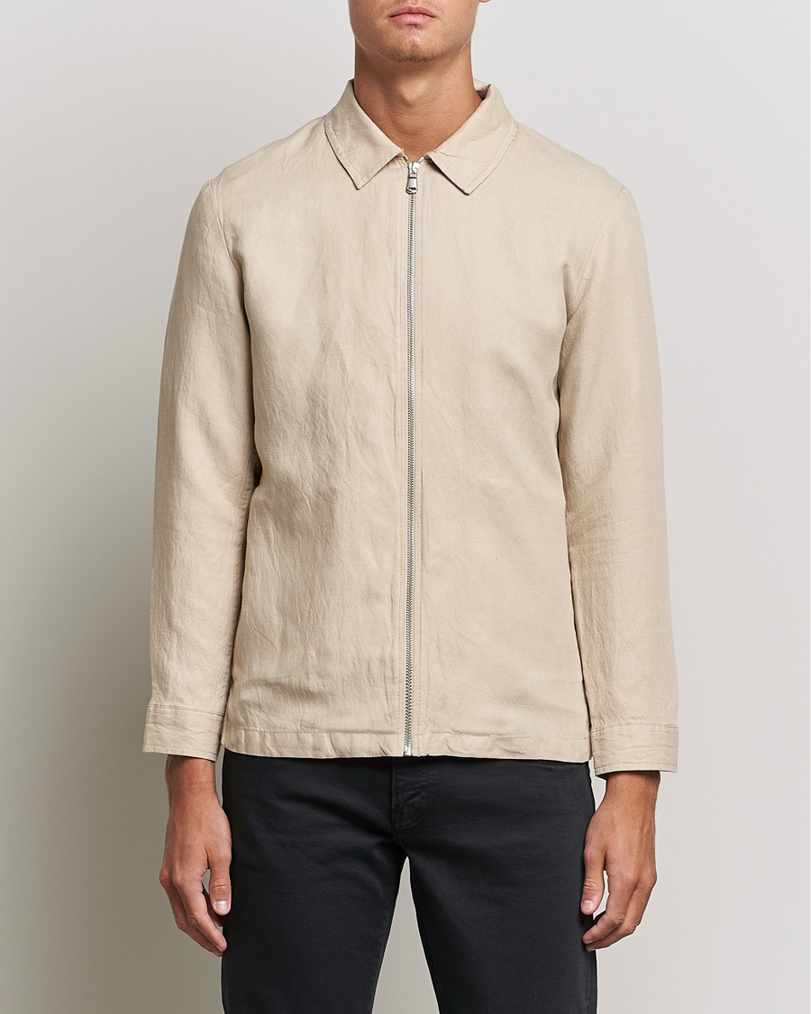 Herre | Skjortejakke | J.Lindeberg | Jason Zip Linen Shirt Jacket Safari Beige