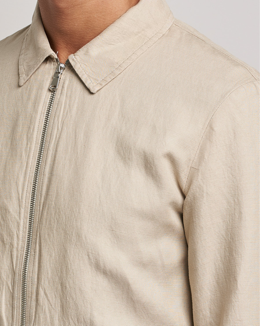 Herre | Skjorter | J.Lindeberg | Jason Zip Linen Shirt Jacket Safari Beige