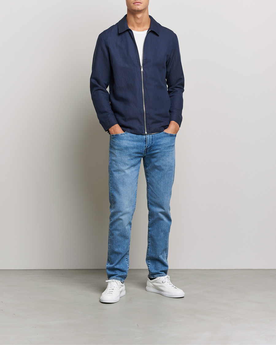 Herre | Jakker | J.Lindeberg | Jason Zip Linen Shirt Jacket Navy