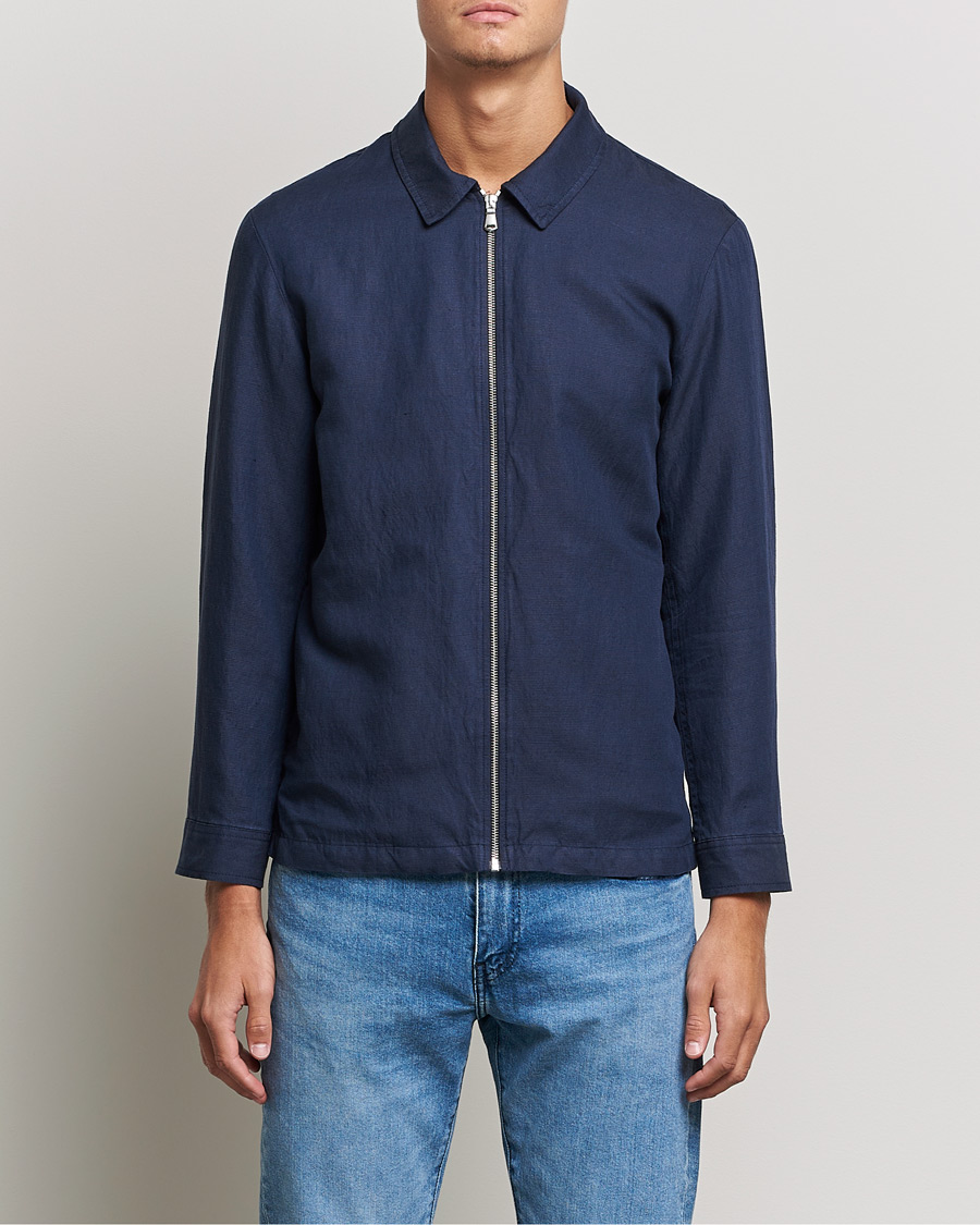 Herre | Jakker | J.Lindeberg | Jason Zip Linen Shirt Jacket Navy