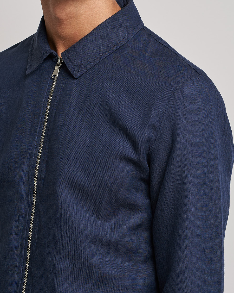 Herre | Jakker | J.Lindeberg | Jason Zip Linen Shirt Jacket Navy