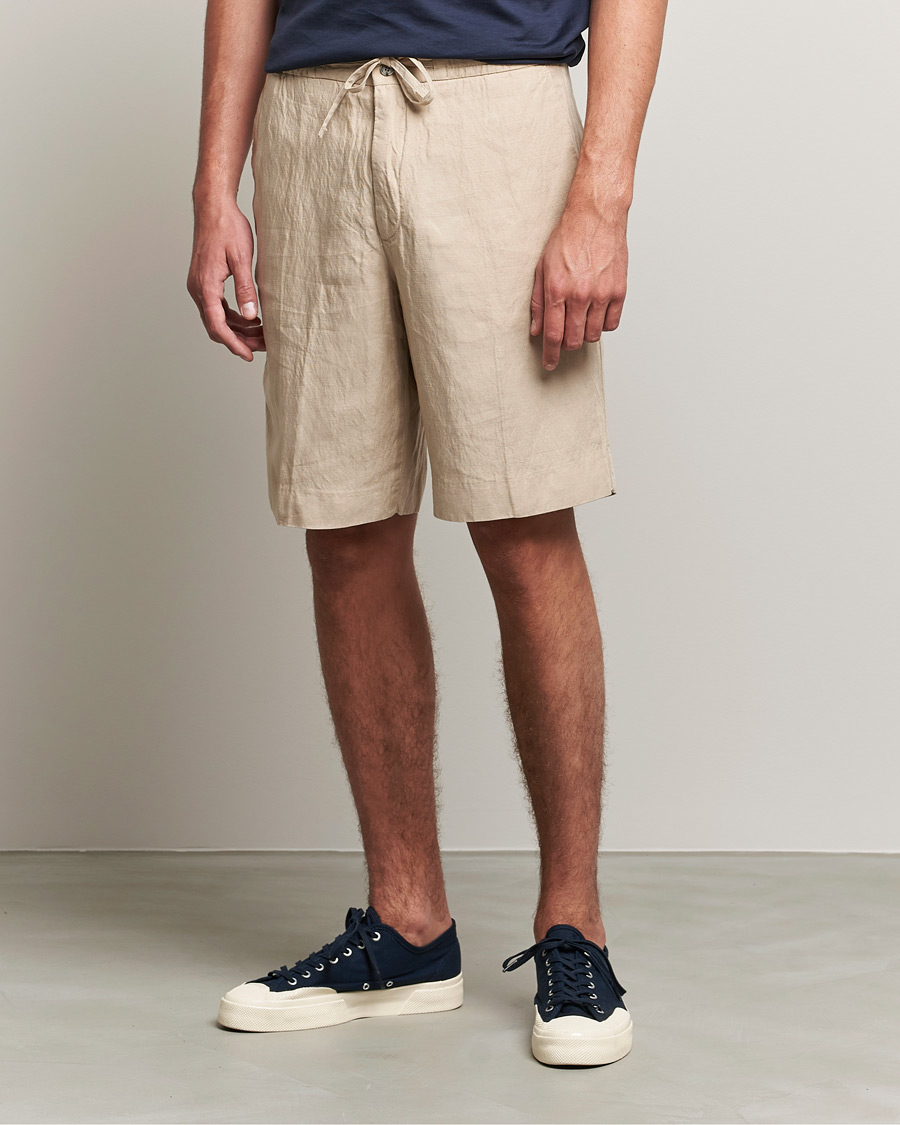 Herre | Shorts | J.Lindeberg | Sasha Drape Linen Drawstring Shorts Safari Beige