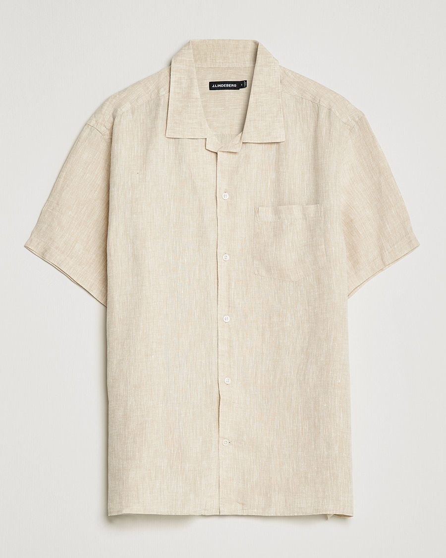 Herre |  | J.Lindeberg | Linen Melange Short Sleeve Shirt Safari Beige