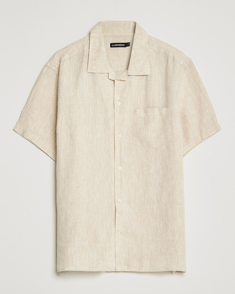 Herre | Skjorter | J.Lindeberg | Linen Melange Short Sleeve Shirt Safari Beige