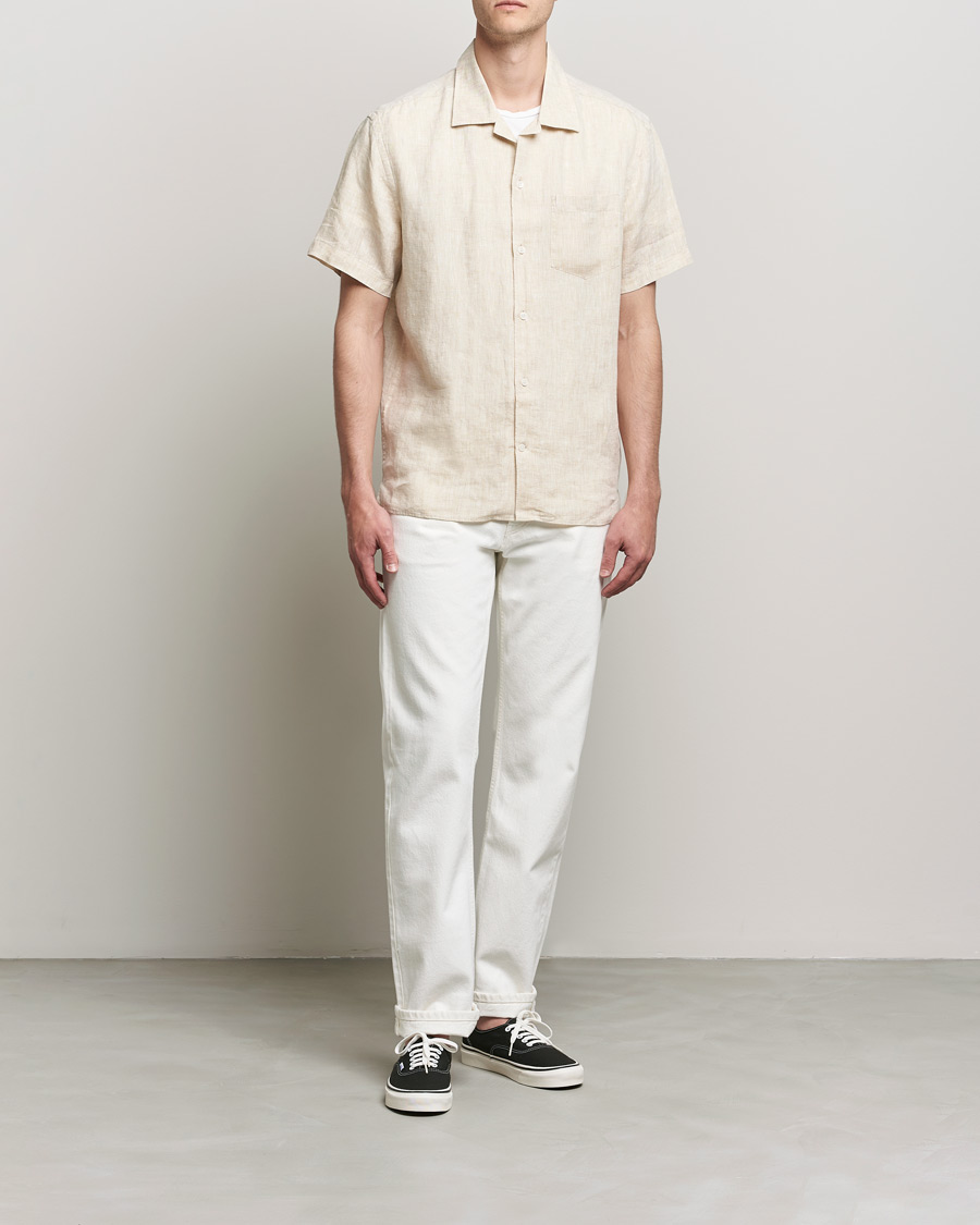 Herre | Skjorter | J.Lindeberg | Linen Melange Short Sleeve Shirt Safari Beige