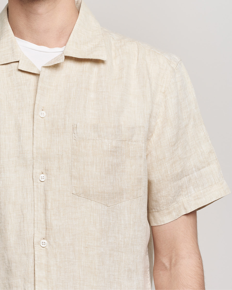 Herre | Skjorter | J.Lindeberg | Linen Melange Short Sleeve Shirt Safari Beige