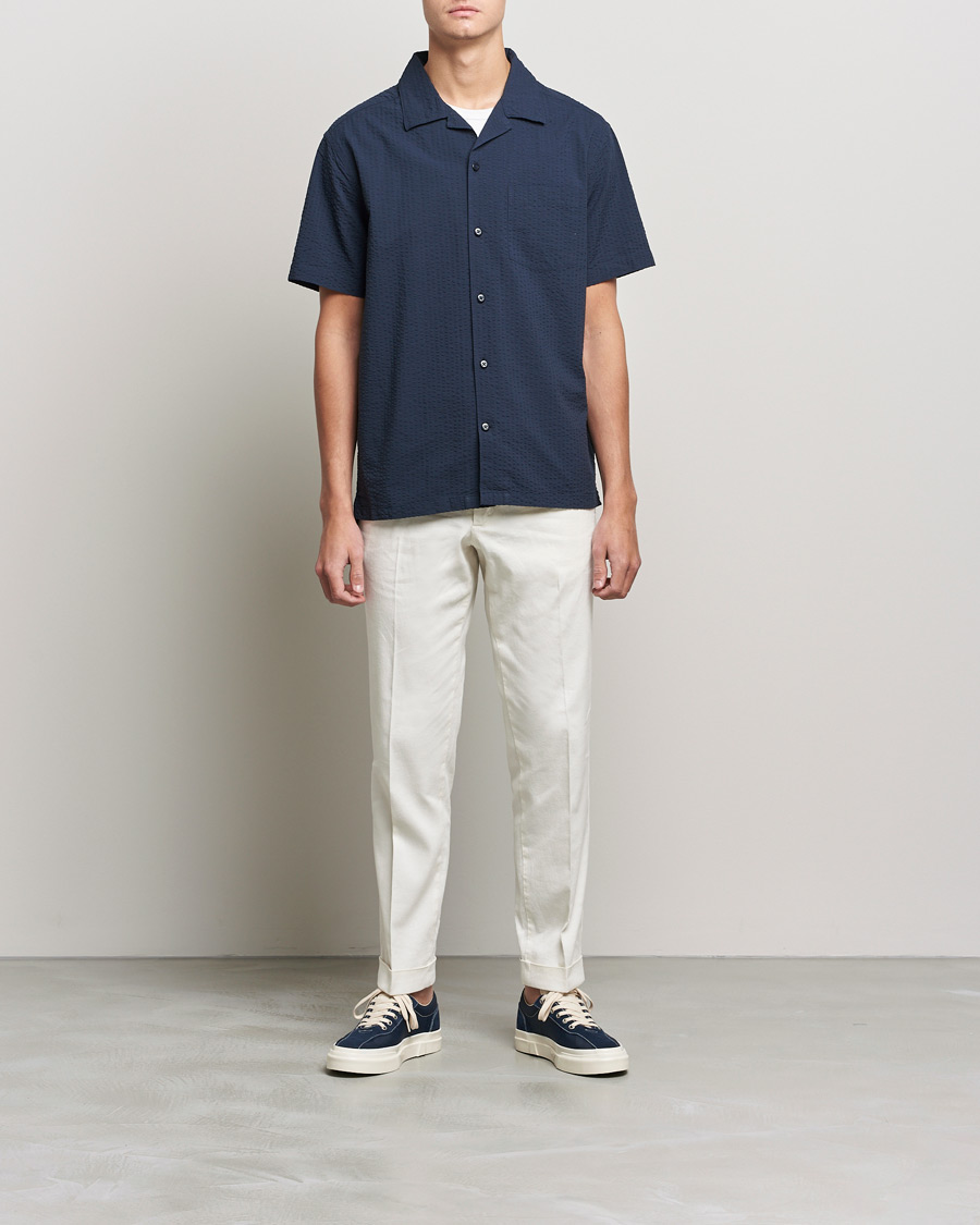 Herre | Kortermede skjorter | J.Lindeberg | Elio Seersucker Short Sleeve Shirt Navy